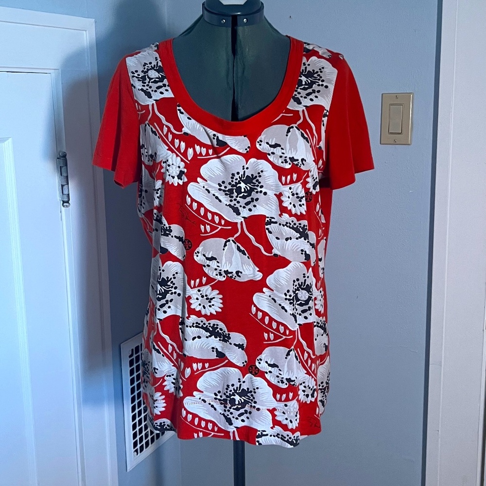 Tory Burch Poppy Cotton Tee Made in Peru Gorgeous Summer Top